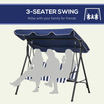 '-Outsunny 3-Seat Outdoor Patio Swing Chair with Cushion, Steel Frame Stand, Adjustable Tilt Canopy for Patio, Garden, Dark Blue - Outdoor Style Company