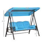 -Outsunny 3-Seat Outdoor Porch Swing Chair with Adjustable Canopy, Cushion and Pillows for Garden, Poolside, Blue - Outdoor Style Company
