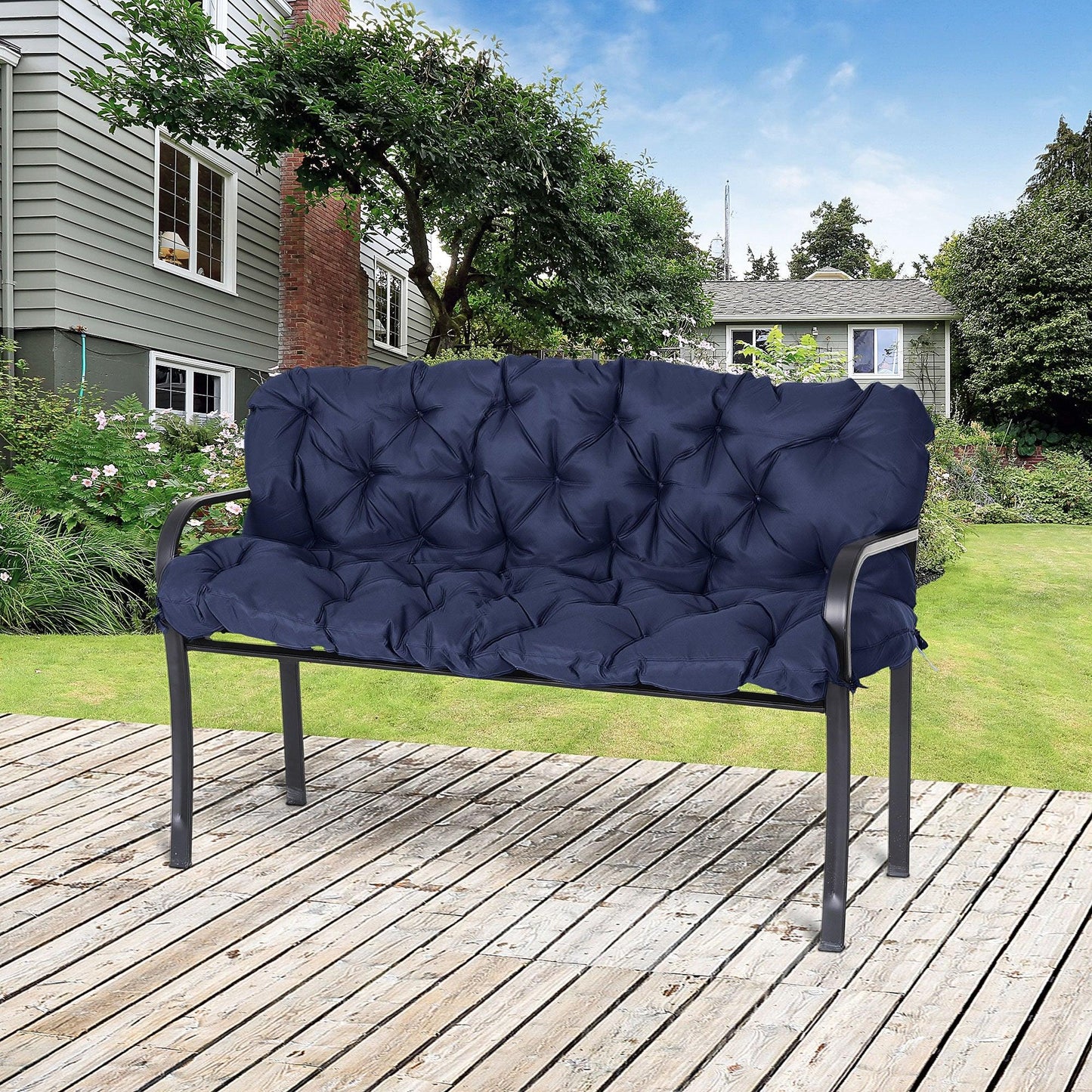 '-Outsunny 3 Seater Outdoor Seat Pads Bench Swing Chair Replacement Cushions Backrest for Patio Garden, Dark Blue - Outdoor Style Company