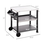 -Outsunny 3-Shelf Outdoor Grill Cart Table with Side Handle, Outdoor Prep Table, Stainless Steel Pizza Oven Stand for BBQ on Wheels, Black - Outdoor Style Company