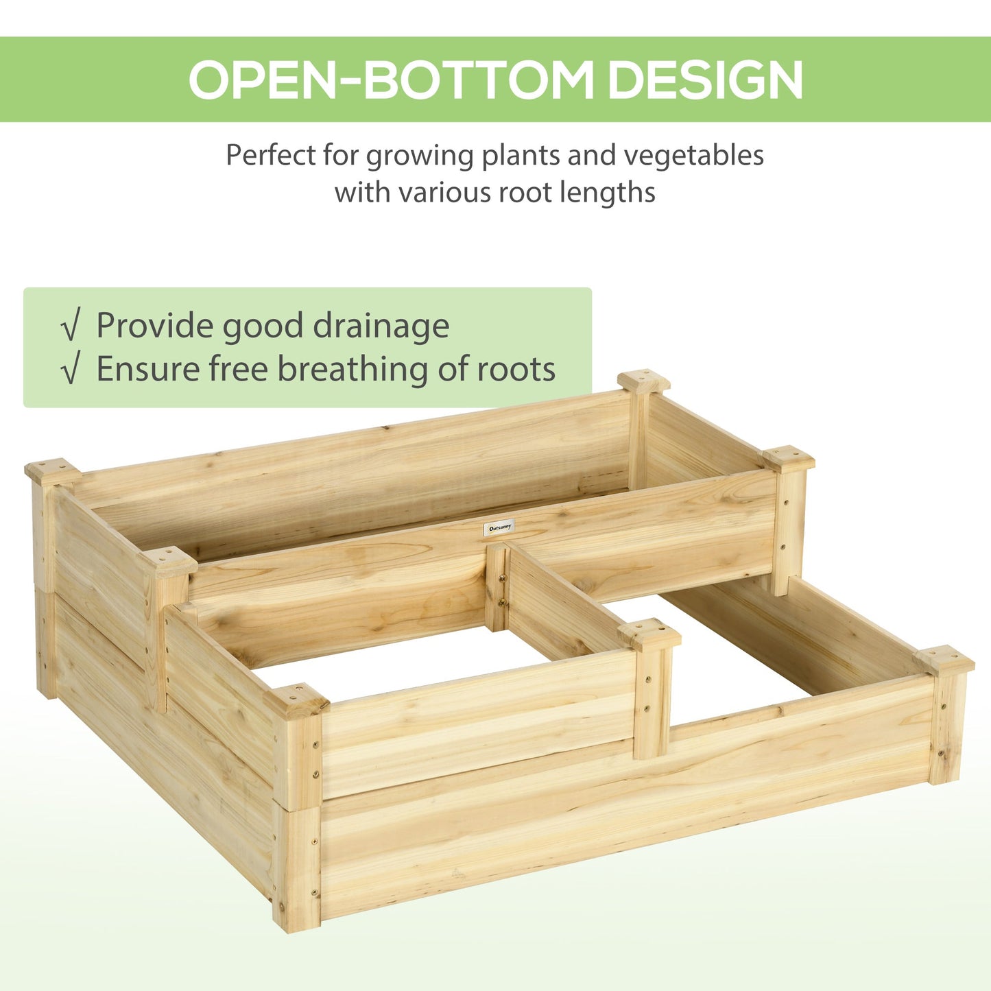 '-Outsunny 3 Tier Raised Flower Bed Outdoor Planter Box Wooden Garden Bed, Open Bottom for Plants, 42.5"x34.75"x14.25", Natural - Outdoor Style Company