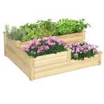 '-Outsunny 3 Tier Raised Flower Bed Outdoor Planter Box Wooden Garden Bed, Open Bottom for Plants, 42.5"x34.75"x14.25", Natural - Outdoor Style Company