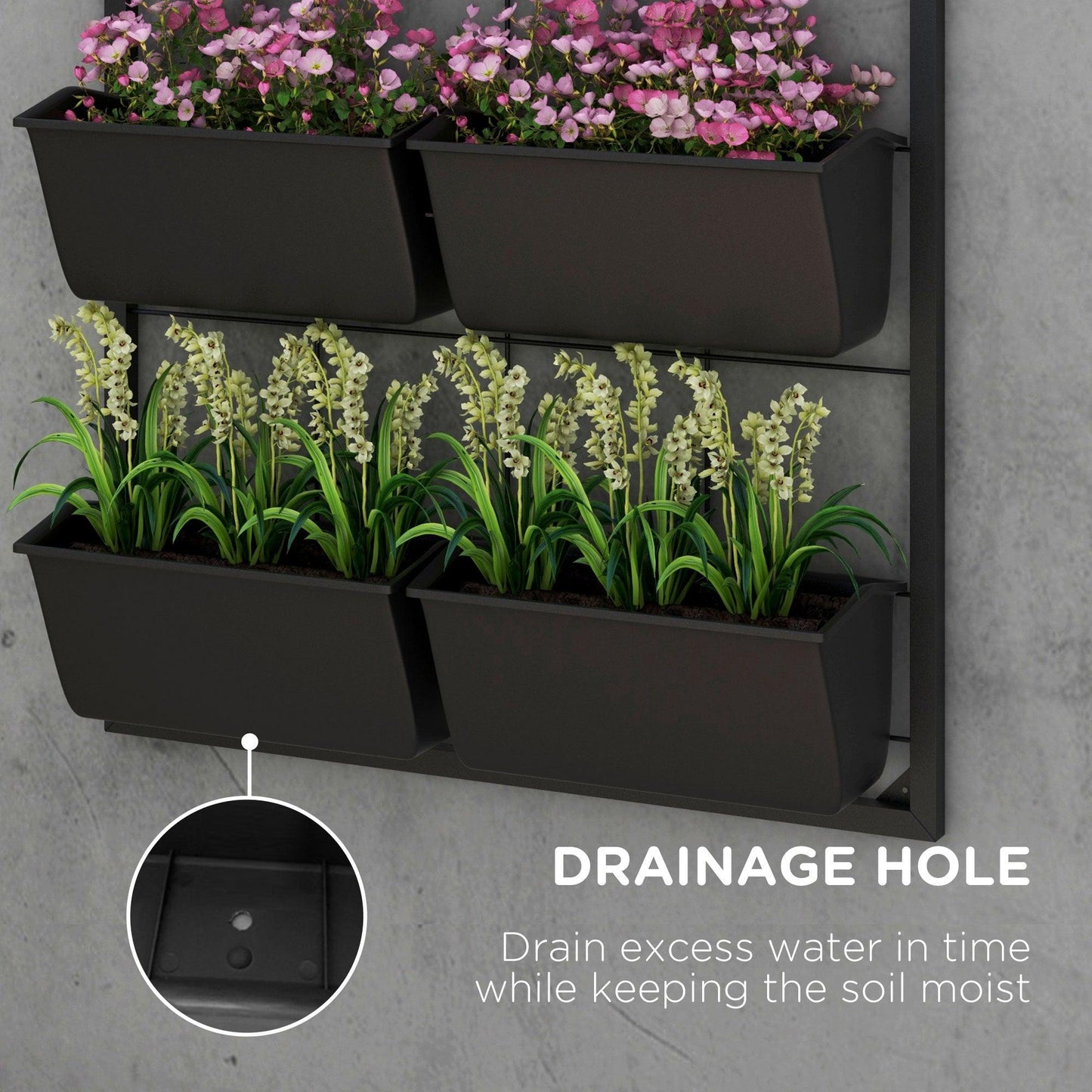 Side Tables - Outsunny 3 - Tier Wall Planter Hanging with 6 Pots, Wall Mounted Planter Holder with Water Drainages for Flowers, Vegetable, Black - Outdoor Style Company