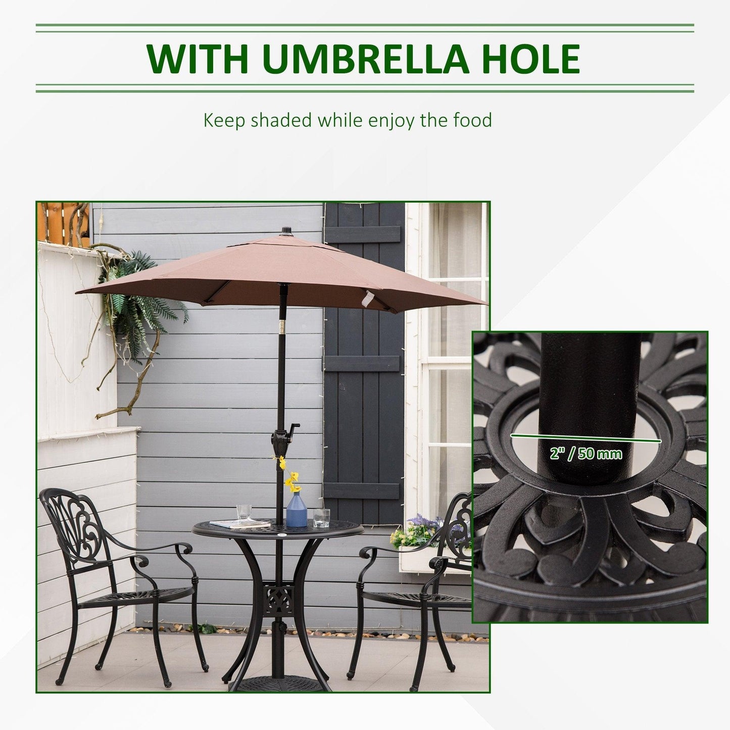 '-Outsunny 30" Round Patio Dining Table with Umbrella Hole, Antique Cast Aluminum Outdoor Bistro Table, Black - Outdoor Style Company