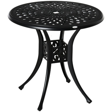 -Outsunny 30" Round Patio Dining Table with Umbrella Hole, Antique Cast Aluminum Outdoor Bistro Table, Black - Outdoor Style Company