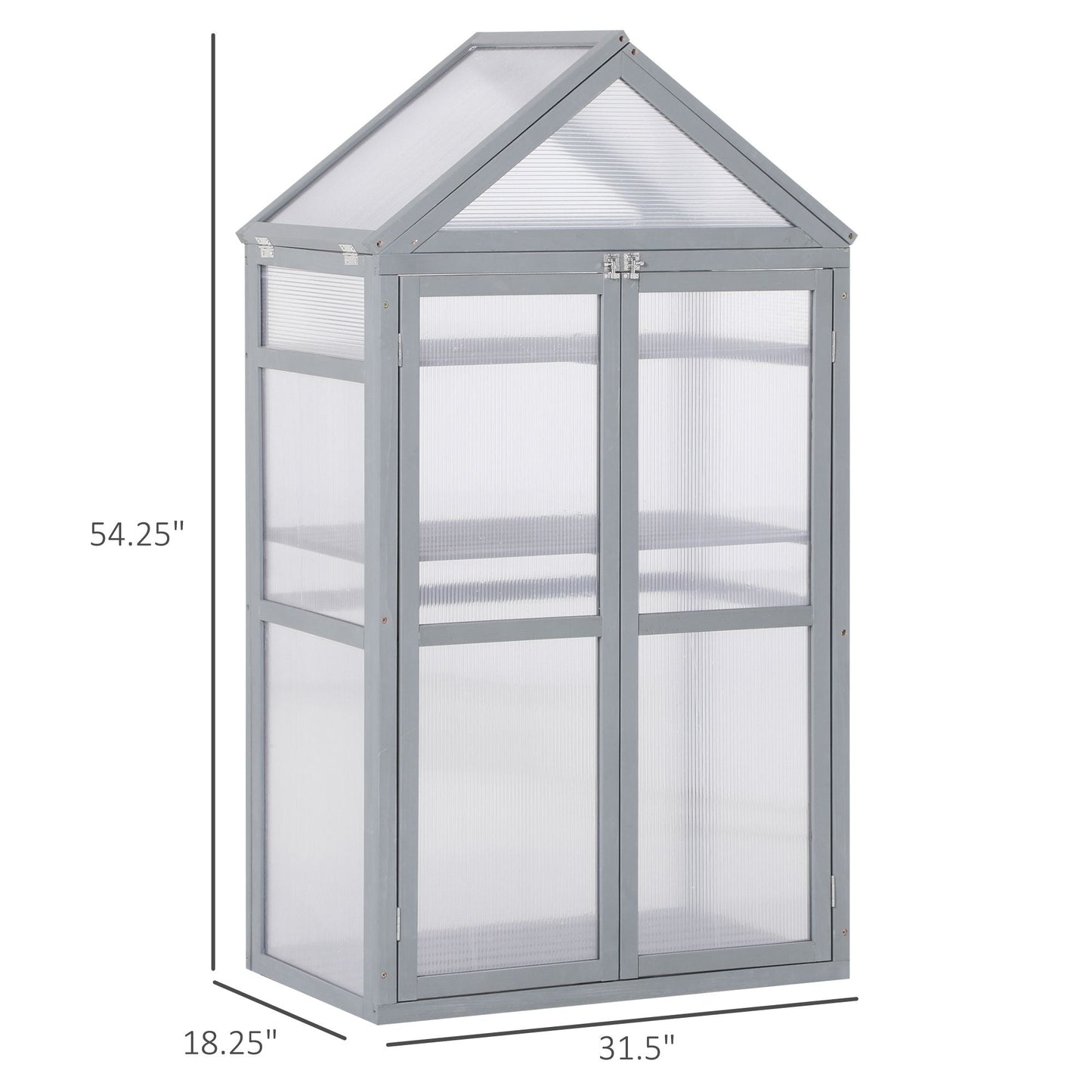 -Outsunny 32" x 19" x 54" Garden Wooden Cold Frame Greenhouse Flower Planter Protection w/ Adjustable Shelves, Double Doors - Grey - Outdoor Style Company