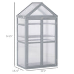 -Outsunny 32" x 19" x 54" Garden Wooden Cold Frame Greenhouse Flower Planter Protection w/ Adjustable Shelves, Double Doors - Grey - Outdoor Style Company