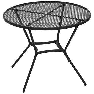 -Outsunny 35" Round Patio Dining Table Steel Outside Table with Mesh Tabletop for Garden Backyard Poolside, Black - Outdoor Style Company