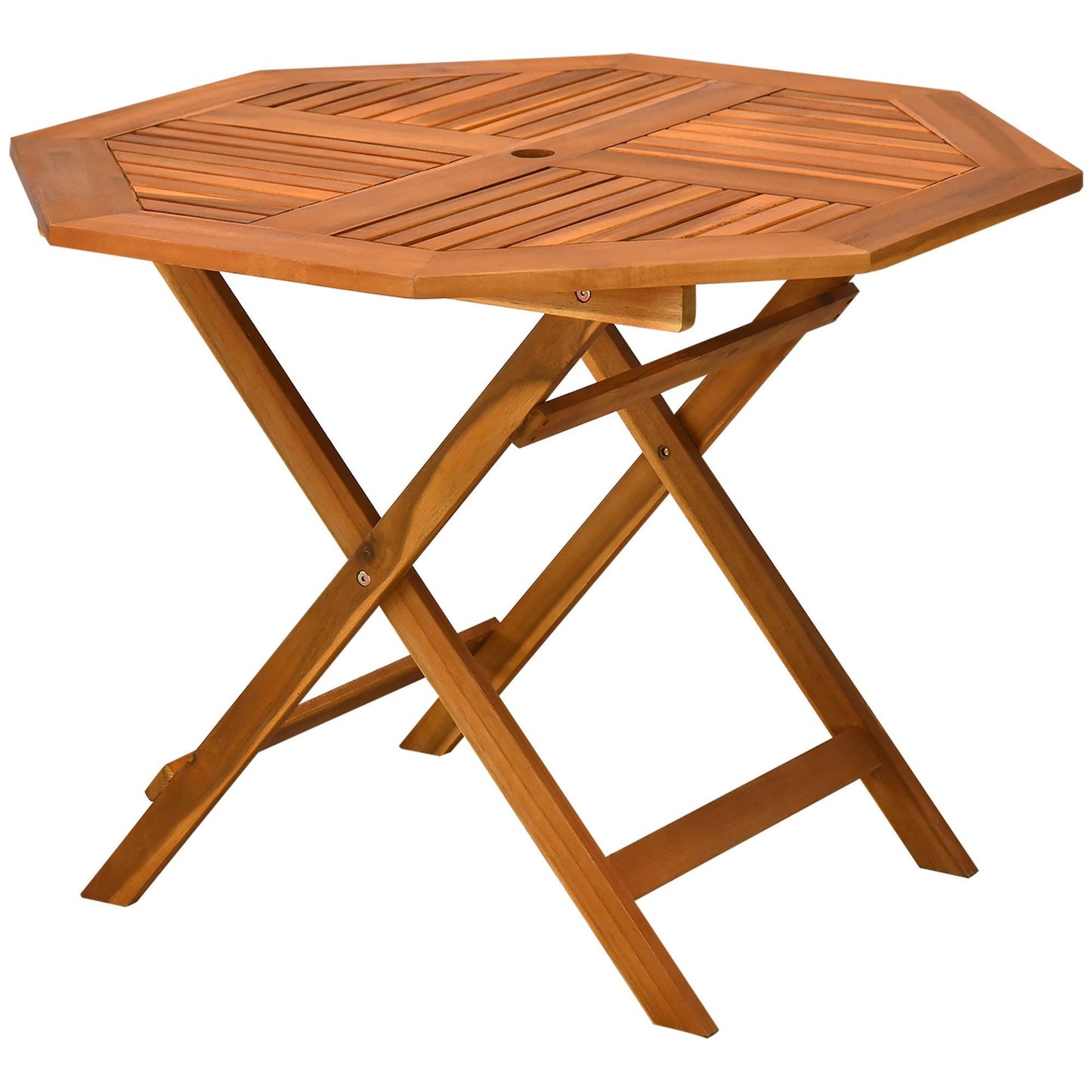 '-Outsunny 39" Acacia Wood Outdoor Dining Table, Octagon Patio Table with Umbrella Hole, Teak - Outdoor Style Company