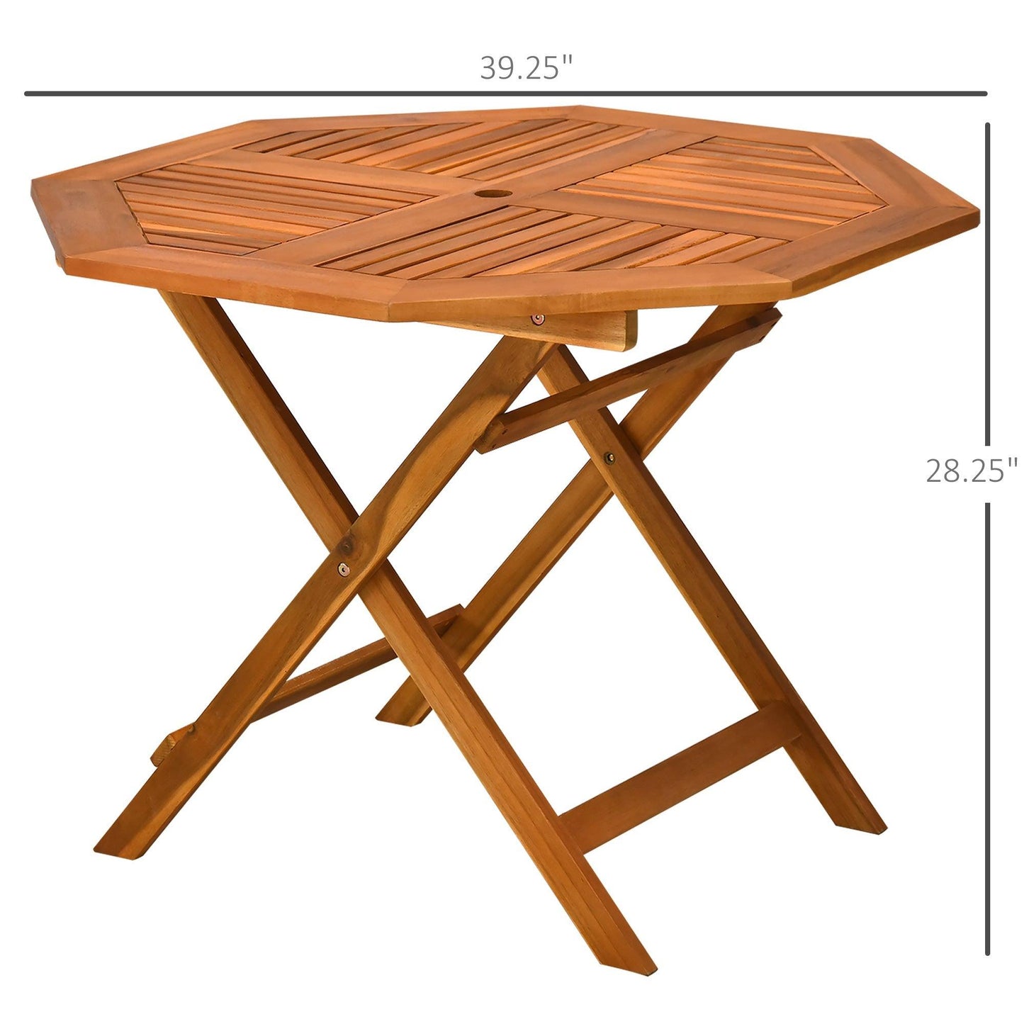 '-Outsunny 39" Acacia Wood Outdoor Dining Table, Octagon Patio Table with Umbrella Hole, Teak - Outdoor Style Company