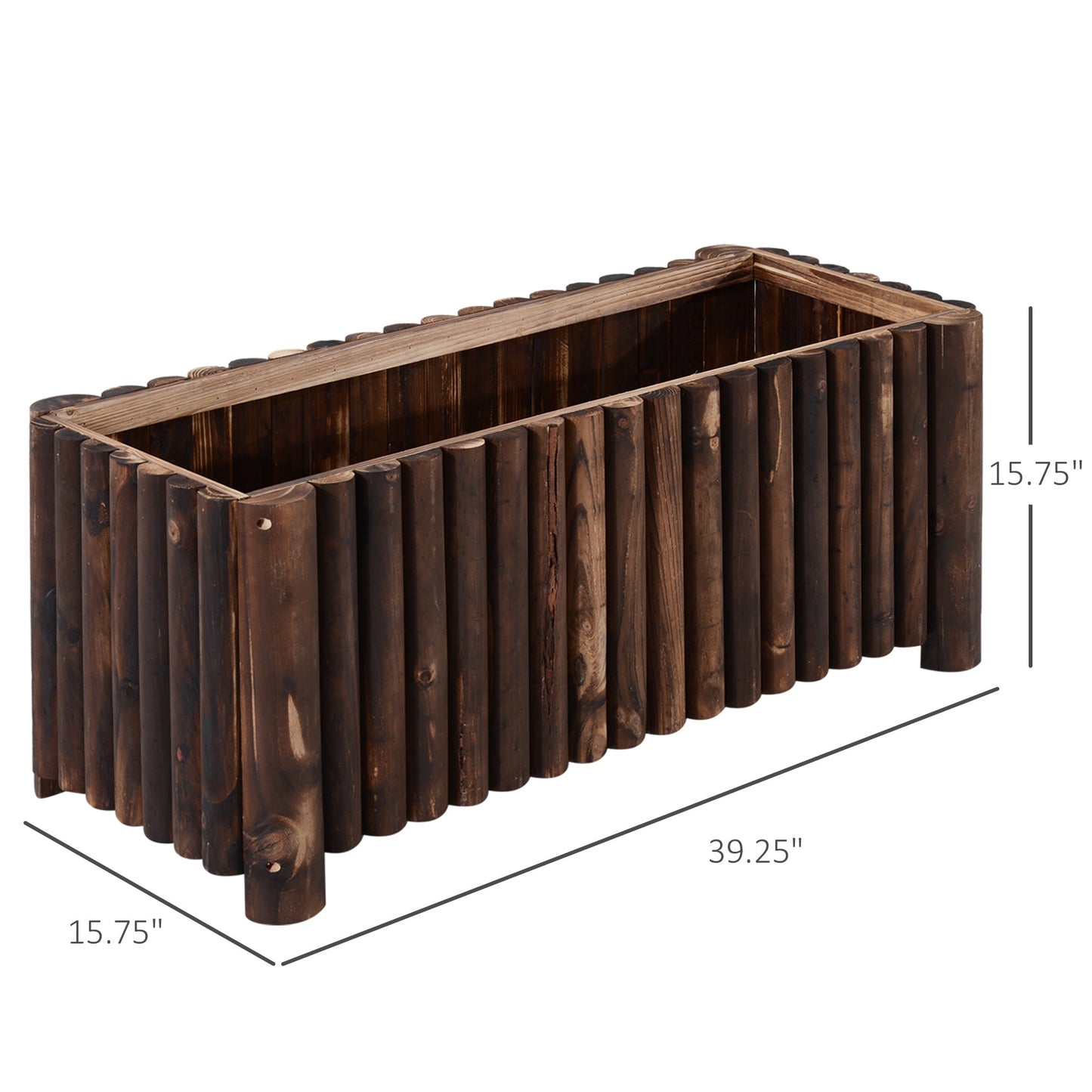 '-Outsunny 39" x 16" x 16" Wooden Raised Bed Garden Flower Planter Box for Vegetables and Herbs with 4 Drainage Holes Rustic Column Edge - Outdoor Style Company