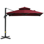 '-Outsunny 3x3m/10x10ft 360Â° Rotating Cantilever Umbrella Double-top Parasol w/ 4 Adjustable Angle All-aluminum for Patio Garden Wine Red - Outdoor Style Company