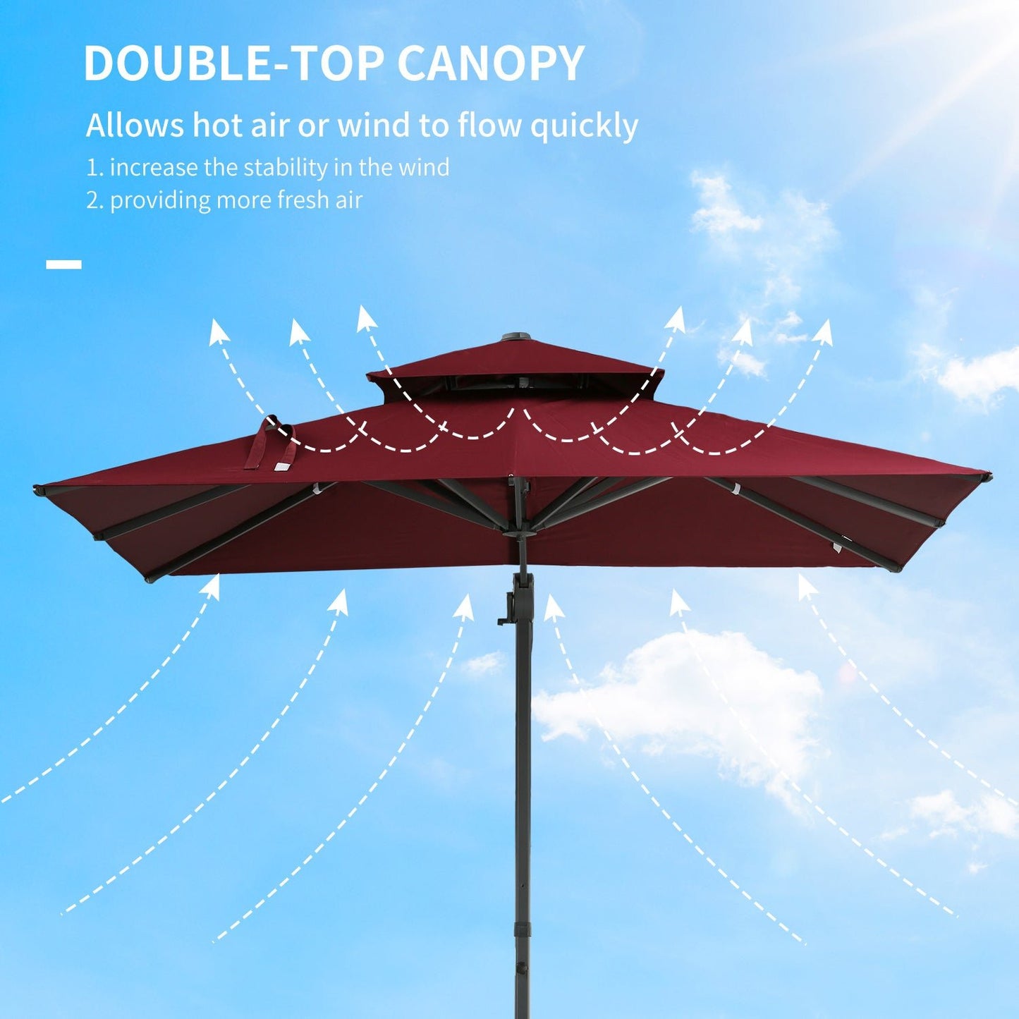 '-Outsunny 3x3m/10x10ft 360Â° Rotating Cantilever Umbrella Double-top Parasol w/ 4 Adjustable Angle All-aluminum for Patio Garden Wine Red - Outdoor Style Company