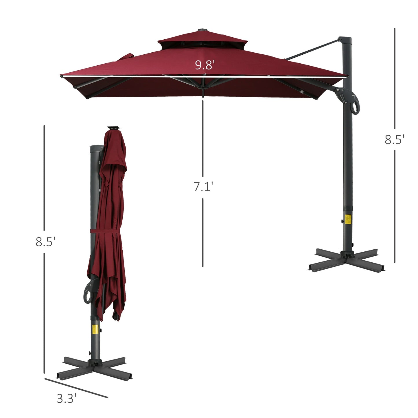 '-Outsunny 3x3m/10x10ft 360Â° Rotating Cantilever Umbrella Double-top Parasol w/ 4 Adjustable Angle All-aluminum for Patio Garden Wine Red - Outdoor Style Company