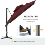 '-Outsunny 3x3m/10x10ft 360Â° Rotating Cantilever Umbrella Double-top Parasol w/ 4 Adjustable Angle All-aluminum for Patio Garden Wine Red - Outdoor Style Company