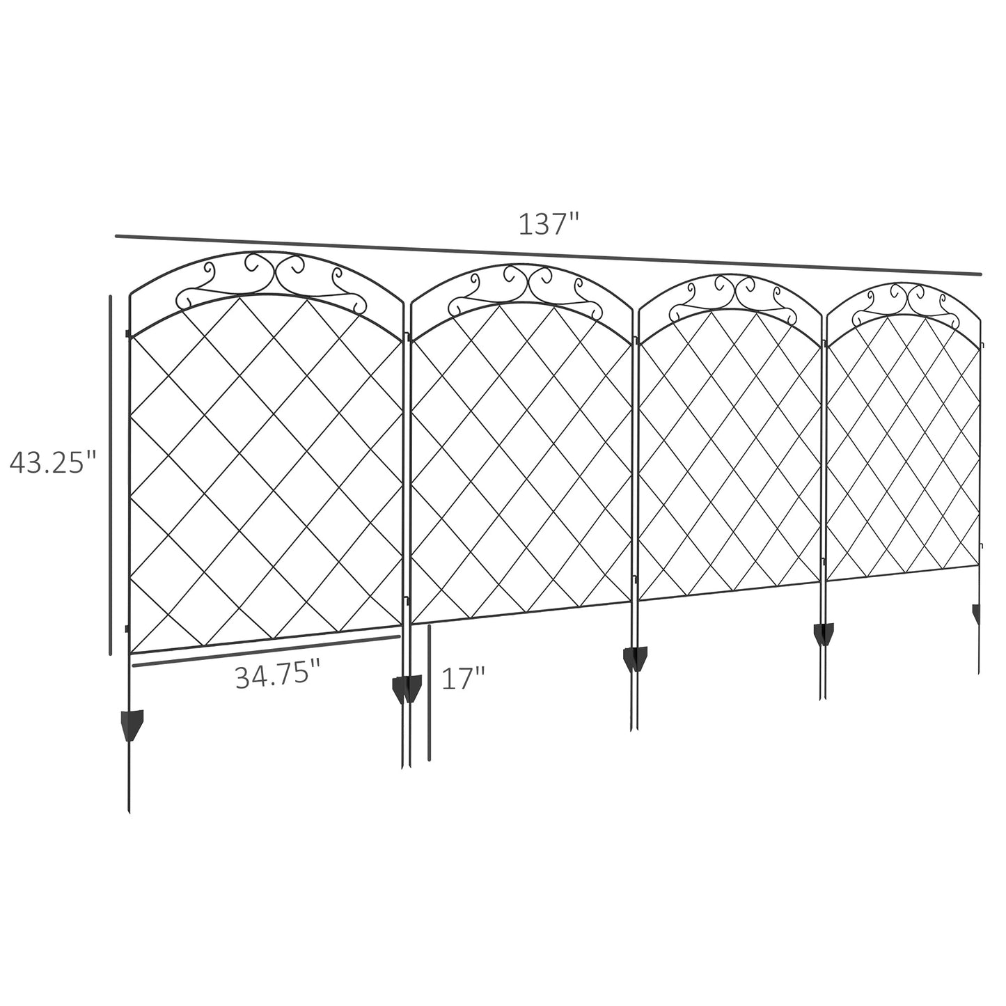 '-Outsunny 4 Pack Garden Fencing for Yard, Decorative Fence Panels as Animal Barrier and Flower Edging, Swirls - Outdoor Style Company