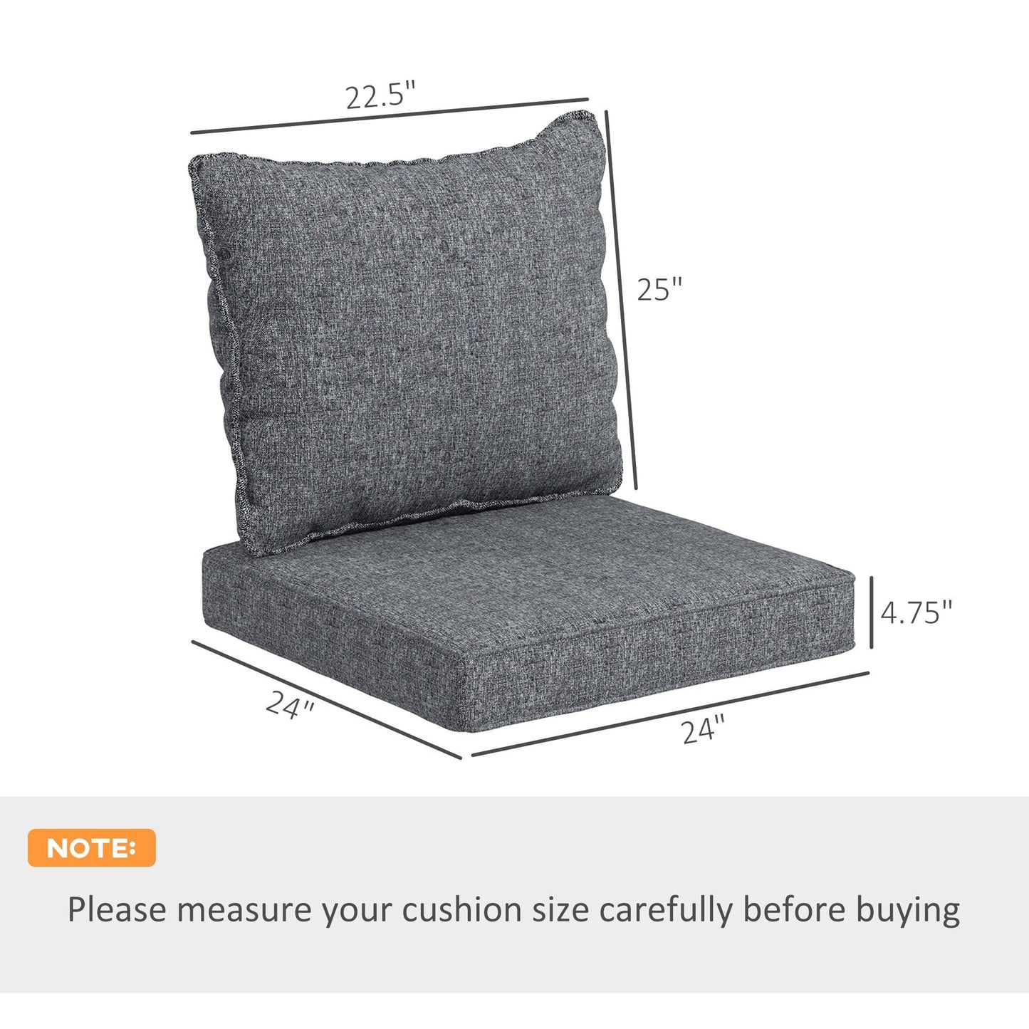 '-Outsunny 4 Patio Chair Cushions with Seat & Backrest, Fade Resistant Seat Replacement Cushion Set, Gray - Outdoor Style Company