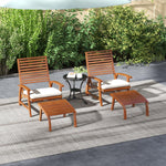 '-Outsunny 4 PCs Acacia Patio Chairs with Footstool, Cushion, Cream White - Outdoor Style Company