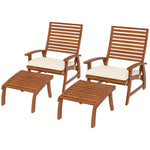 '-Outsunny 4 PCs Acacia Patio Chairs with Footstool, Cushion, Cream White - Outdoor Style Company