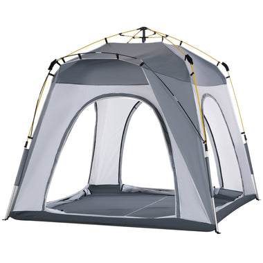 -Outsunny 4 Person Pop Up Camping Tent Quick Setup Automatic Hydraulic Family Travel Tent w/ Windows Doors Carry Bag, Gray - Outdoor Style Company