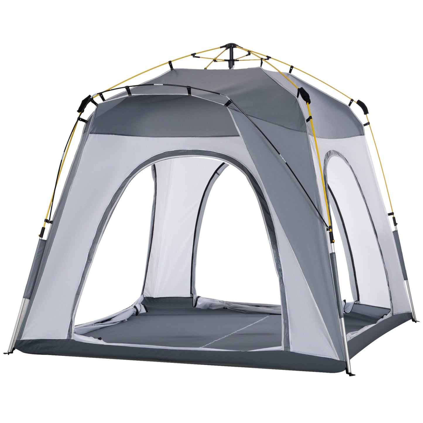 -Outsunny 4 Person Pop Up Camping Tent Quick Setup Automatic Hydraulic Family Travel Tent w/ Windows Doors Carry Bag, Gray - Outdoor Style Company