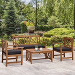 -Outsunny 4 Piece Acacia Wood Outdoor Patio Furniture Set with Coffee Table - Cushions Included - Outdoor Style Company