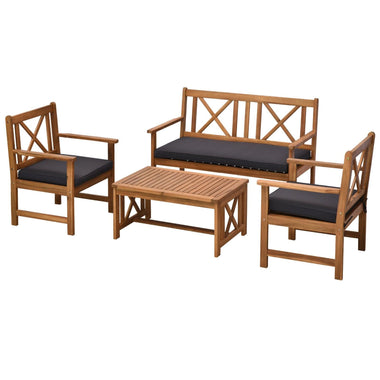 '-Outsunny 4 Piece Acacia Wood Outdoor Patio Furniture Set with Coffee Table - Cushions Included - Outdoor Style Company