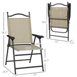 '-Outsunny 4 Piece Folding Patio Camping Chair Set, Sports Chairs for Adults with Armrests, Mesh Fabric Seat for Lawn, Beige - Outdoor Style Company