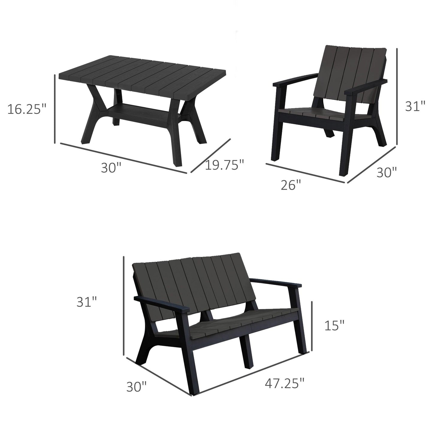 '-Outsunny 4 Piece Garden Furniture Set Patio Conversation Set 2-Seater Sofa 2 Single Chair Coffee Table with Storage Shelf for Lawn Backyard Poolside - Outdoor Style Company