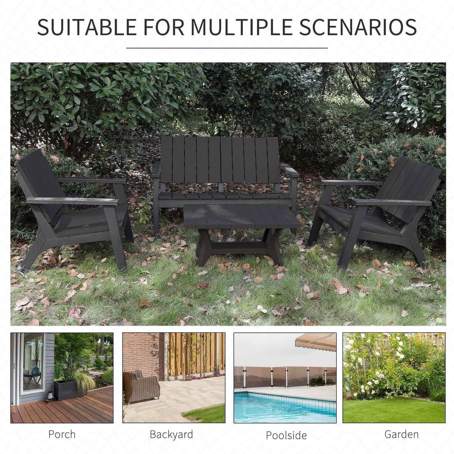 '-Outsunny 4 Piece Garden Furniture Set Patio Conversation Set 2-Seater Sofa 2 Single Chair Coffee Table with Storage Shelf for Lawn Backyard Poolside - Outdoor Style Company