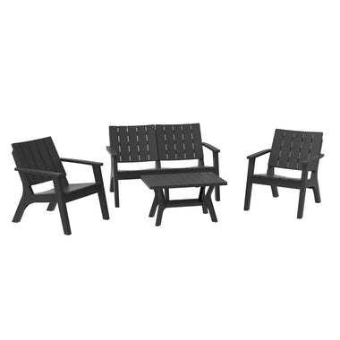-Outsunny 4 Piece Garden Furniture Set Patio Conversation Set 2-Seater Sofa 2 Single Chair Coffee Table with Storage Shelf for Lawn Backyard Poolside - Outdoor Style Company