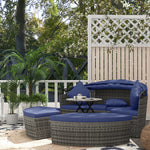 '-Outsunny 4-piece Outdoor Daybed with Canopy, Round Rattan Patio Furniture Set with Extending Tea Table, Cushions, Pillows - Outdoor Style Company