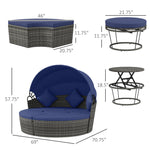 '-Outsunny 4-piece Outdoor Daybed with Canopy, Round Rattan Patio Furniture Set with Extending Tea Table, Cushions, Pillows - Outdoor Style Company