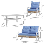 Coffee Tables - Outsunny 4 - Piece Patio Furniture Set with Loveseat Sofa, Rocking Chairs, Coffee Table, Cushions, for Backyard, Lawn and Pool, Light Blue - Outdoor Style Company