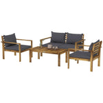 '-Outsunny 4 Piece Patio Sofa Set, Acacia Wood Outdoor Furniture with Cushions, Table, Backyard Lawn Porch Sofa, Natural - Outdoor Style Company