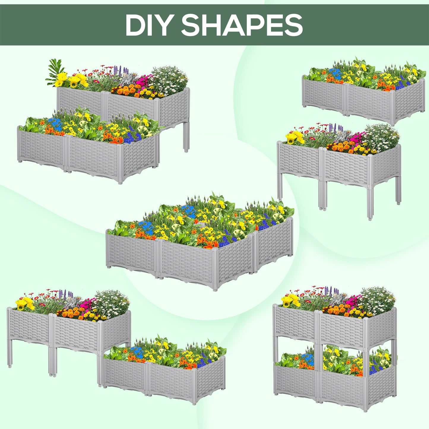 '-Outsunny 4-Piece Raised Garden Bed with Legs, Self-Watering Raised Garden Planter to Grow Flowers, Herbs & Vegetables, Gray - Outdoor Style Company