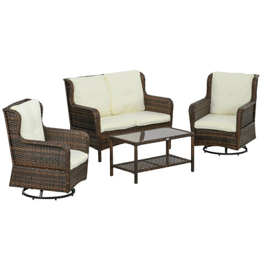 Reclining Lounge Chairs - Outsunny 4 Piece Rattan Patio Furniture Set, Conversation Set withSwivel Rocking Chairs Table Loveseat for Garden, Patio, Cream - Outdoor Style Company