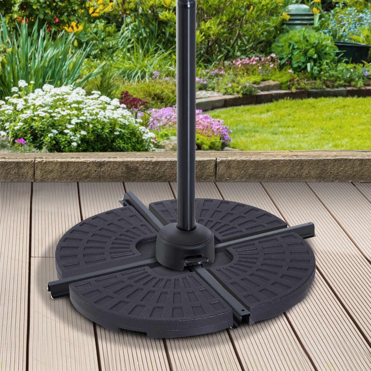 '-Outsunny 4 Pieces Round Patio Umbrella Base, Cantilever Offset Outdoor Umbrella Weights, 52 Liters Capacity Water or 112 lbs Capacity Sand Set, Black - Outdoor Style Company