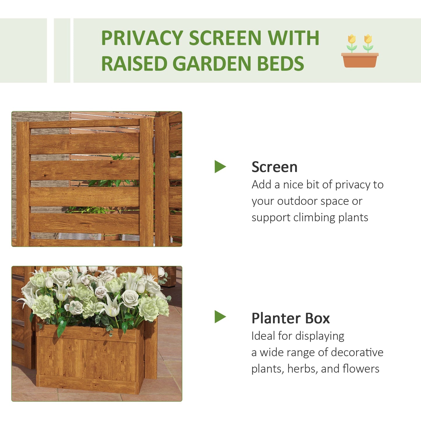 '-Outsunny 4 Planter Box with Wood Privacy Screen, Flower Pot Vegetable Raised Bed w/ 3 Panels and Drainage Holes for Patio, Porch, Deck and Balcony - Outdoor Style Company