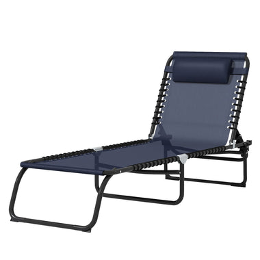 -Outsunny 4-Position Reclining Beach Chair Chaise Lounge Folding Chair - Dark Blue - Outdoor Style Company