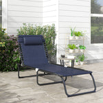 -Outsunny 4-Position Reclining Beach Chair Chaise Lounge Folding Chair - Dark Blue - Outdoor Style Company