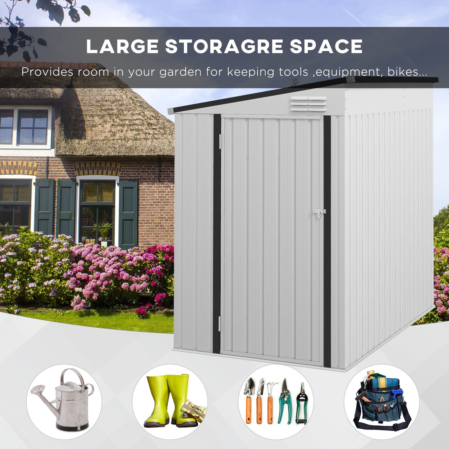 -Outsunny 4' x 6' Lean to Garden Storage Shed, Outdoor Storage Shed with Lockable Door Vents for Backyard Patio Lawn, White - Outdoor Style Company