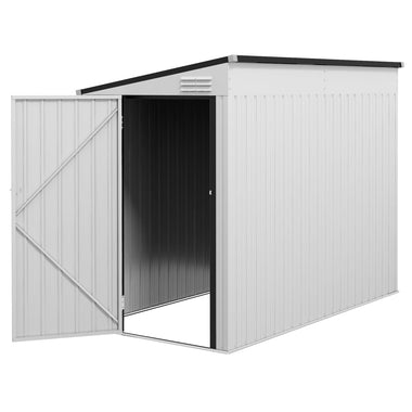 -Outsunny 4' x 8' Lean to Garden Storage Shed, Outdoor Metal Tool House with Lockable Door Vents for Backyard Patio Lawn, White - Outdoor Style Company