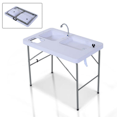 '-Outsunny 40" Portable Camping Table with Faucet Folding Sink Table Portable Folding Easy-Clean with 2 Water Basins for Backyard Parties & Events - Outdoor Style Company
