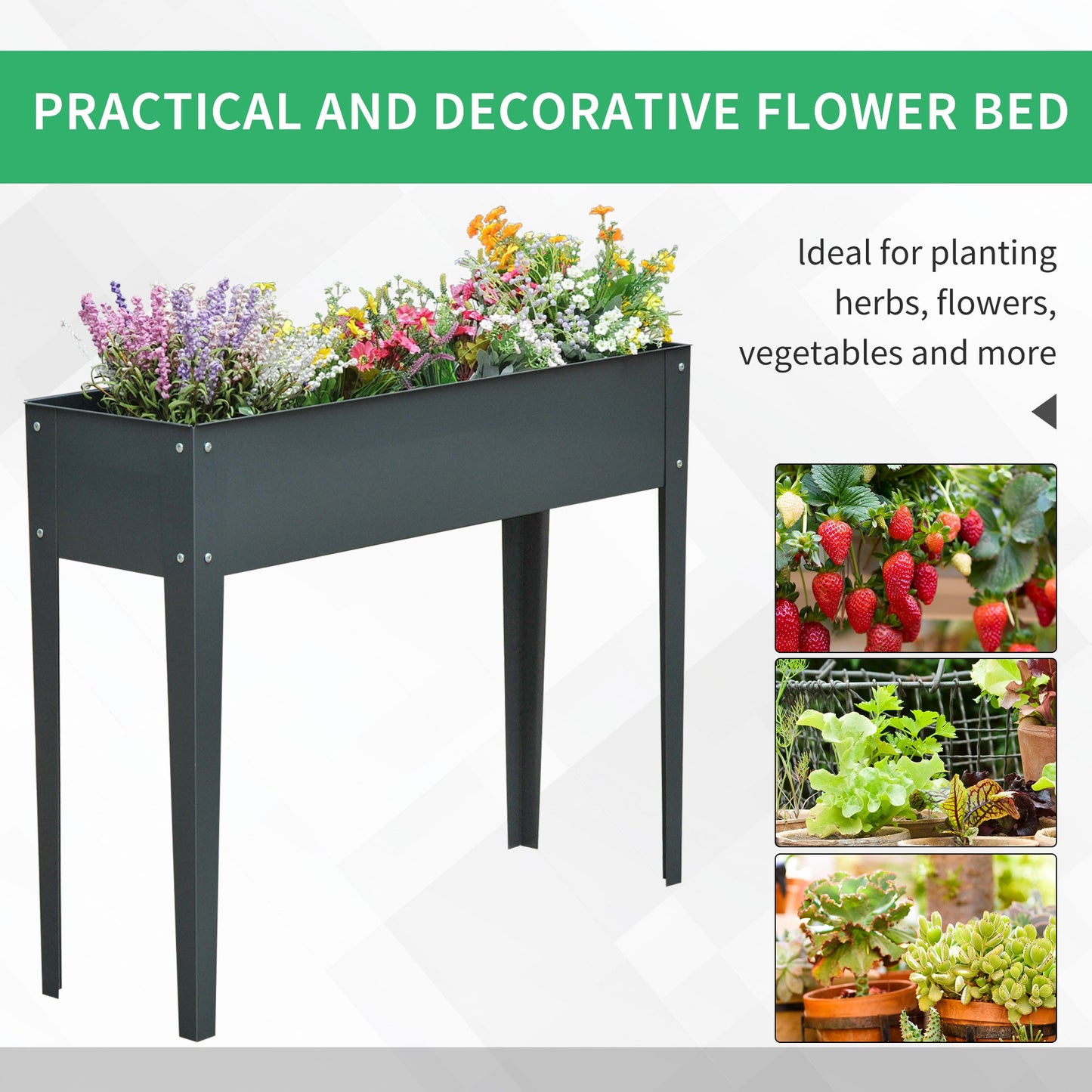 '-Outsunny 40" x 12" x 32" Metal Raised Garden Bed Planter Box - Dark Grey - Outdoor Style Company