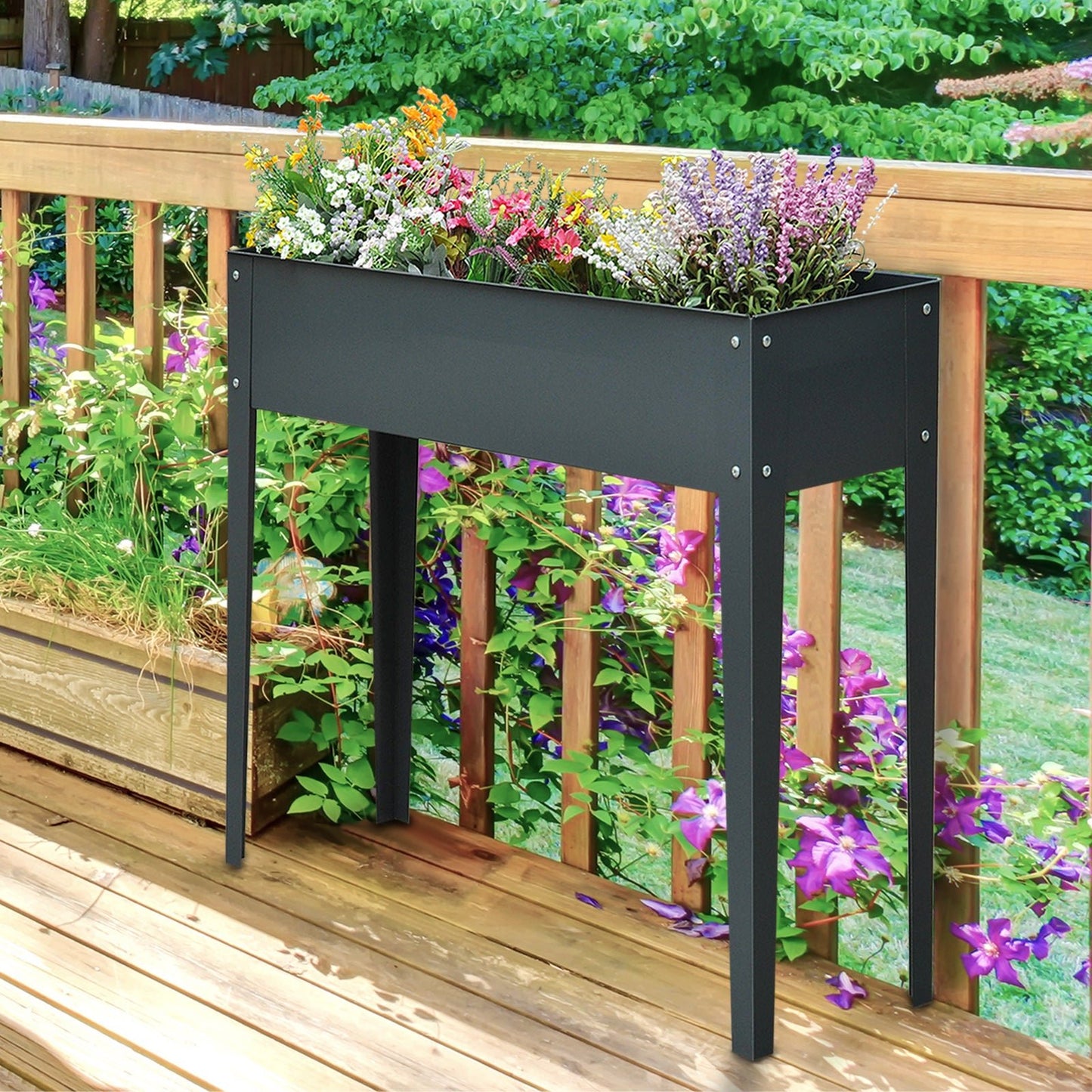 '-Outsunny 40" x 12" x 32" Metal Raised Garden Bed Planter Box - Dark Grey - Outdoor Style Company