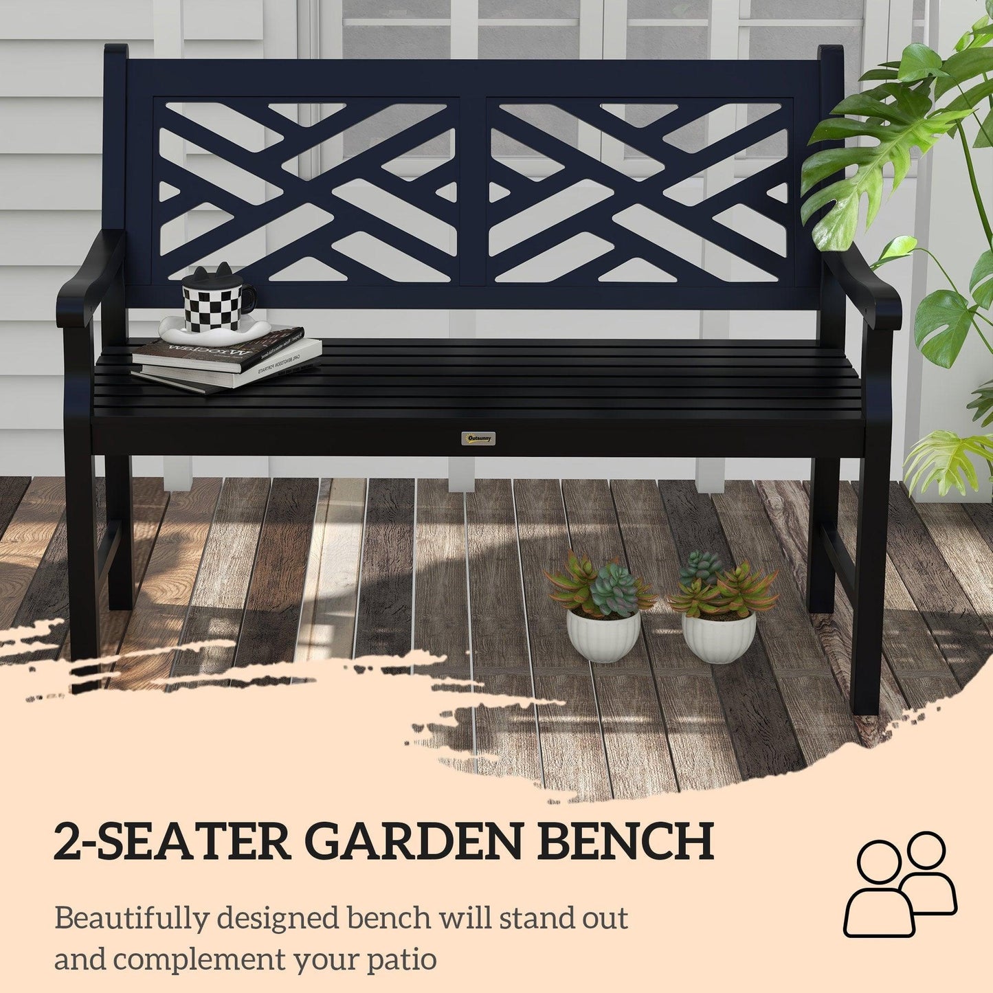 '-Outsunny 43.25" Outdoor Garden Bench, Wooden Bench, Poplar Slatted Frame Furniture for Patio, Park, Porch, Lawn, Yard, Deck, Black - Outdoor Style Company