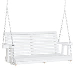 '-Outsunny 46" 2-Person Porch Swing Wooden Patio Swing Bench with Cup Holders, Slatted Design, & Chains Included, 440lb Weight Capacity, White - Outdoor Style Company