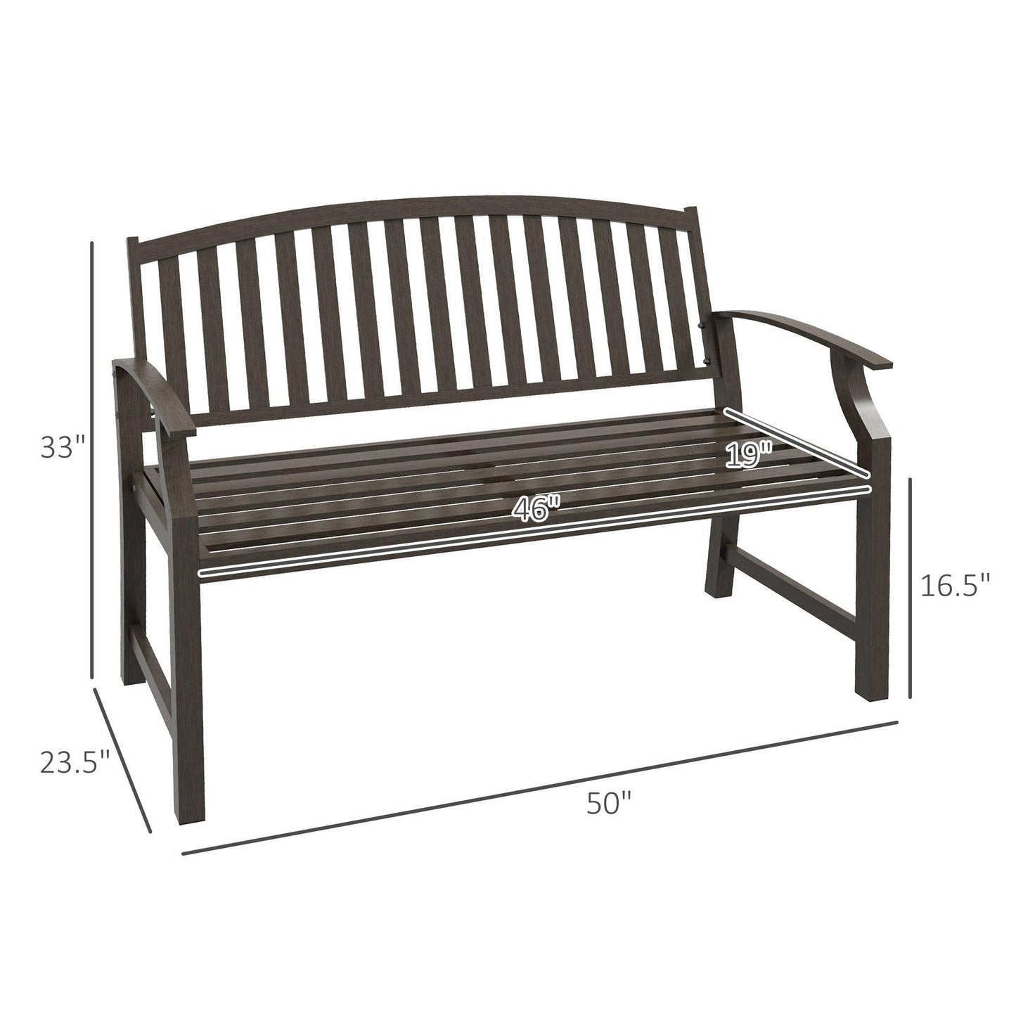 '-Outsunny 46" Outdoor Garden Bench, Metal Bench, Steel Slatted Frame Furniture for Patio, Park, Porch, Lawn, Yard, Deck, Brown - Outdoor Style Company