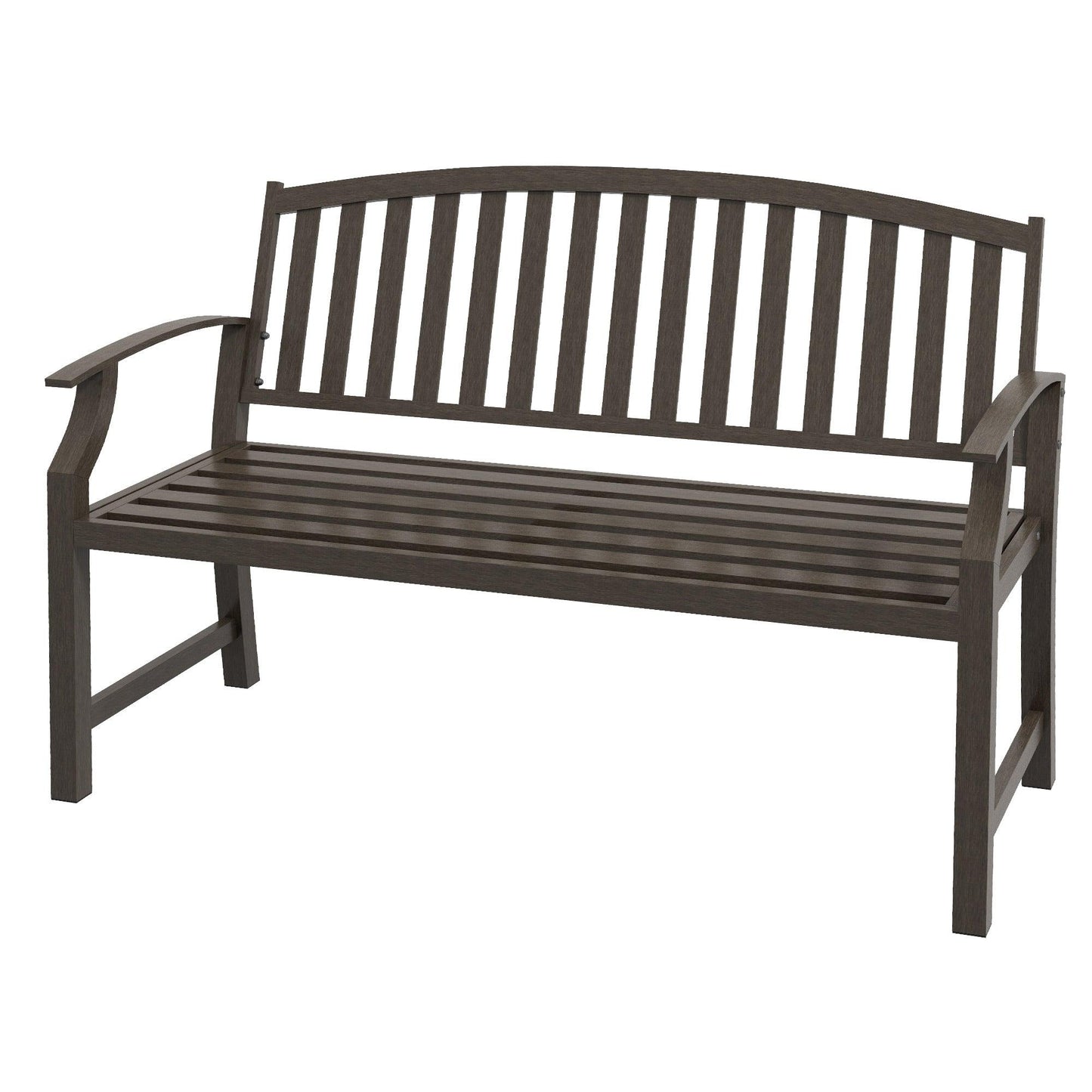 '-Outsunny 46" Outdoor Garden Bench, Metal Bench, Steel Slatted Frame Furniture for Patio, Park, Porch, Lawn, Yard, Deck, Brown - Outdoor Style Company